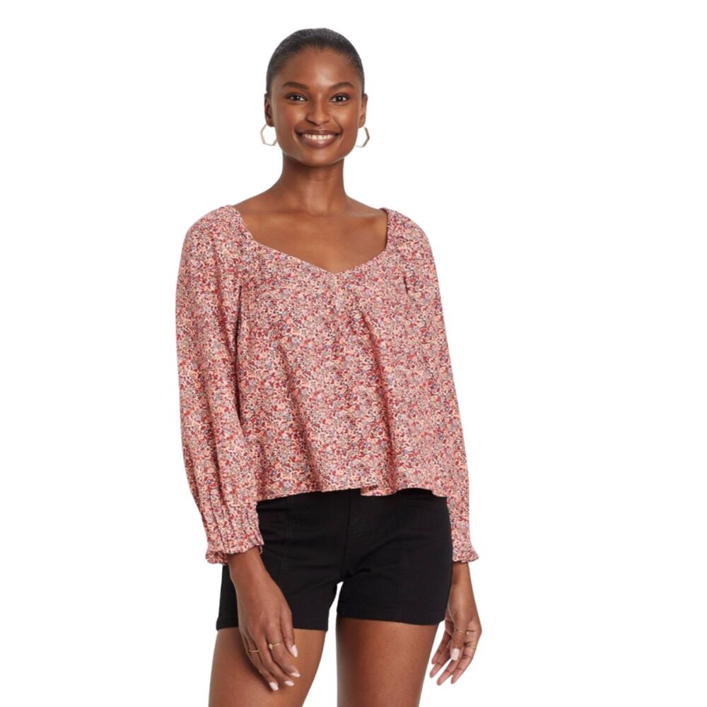 Universal Thread floral smocked puff sleeve blouse